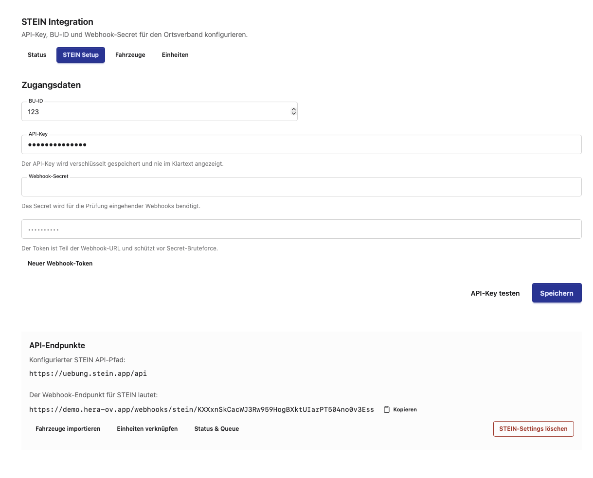 STEIN Setup – Zugangsdaten und API-Endpunkte