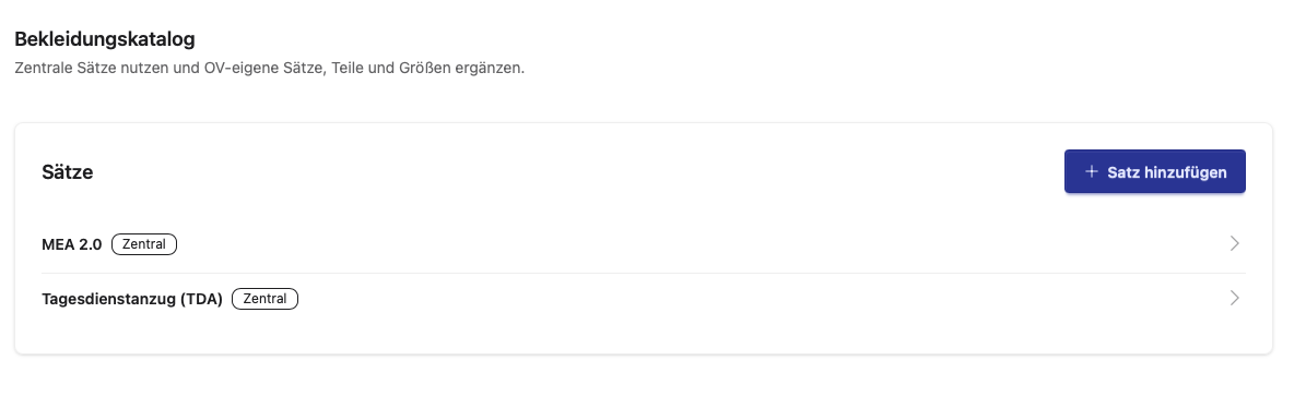 Screenshot der Katalogübersicht mit zentralen und OV-eigenen Sätzen